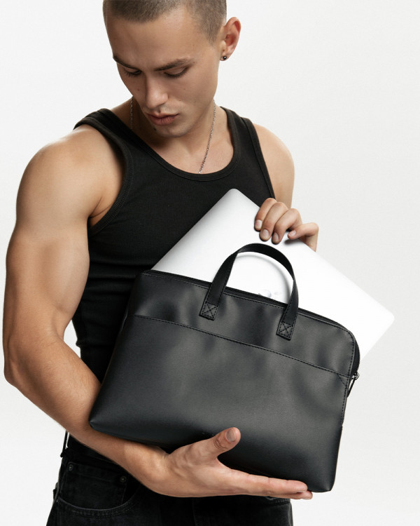 LAPTOP BAG JUNE MINI 01 ECO LEATHER, BLACK