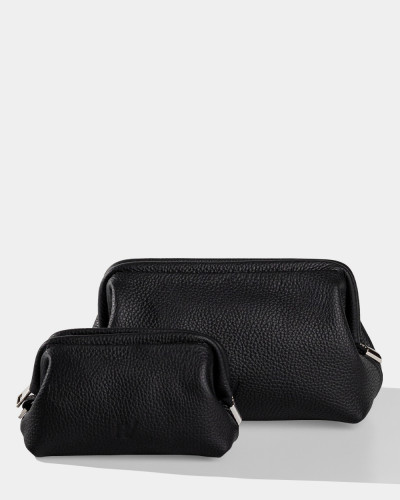 COSMETIC BAG "KAYA MINI" LEATHER, BLACK