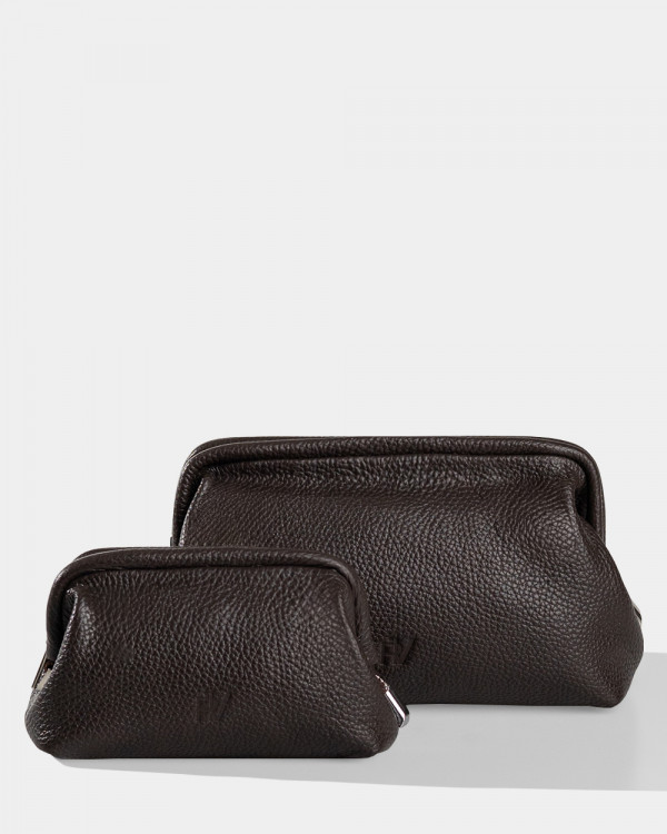 COSMETIC BAG KAYA MINI LEATHER, BROWN