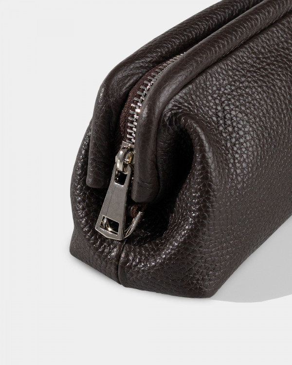 COSMETIC BAG KAYA MINI LEATHER, BROWN