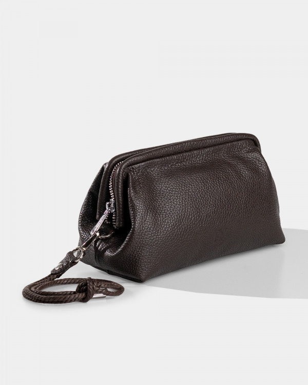 COSMETIC BAG KAYA LEATHER, BROWN