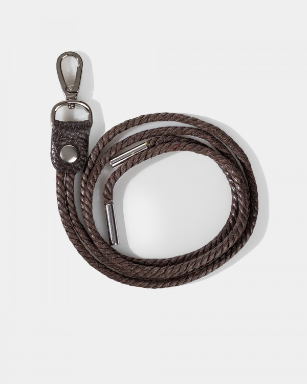 LEATHER STRING WITH CARABINER, BROWN