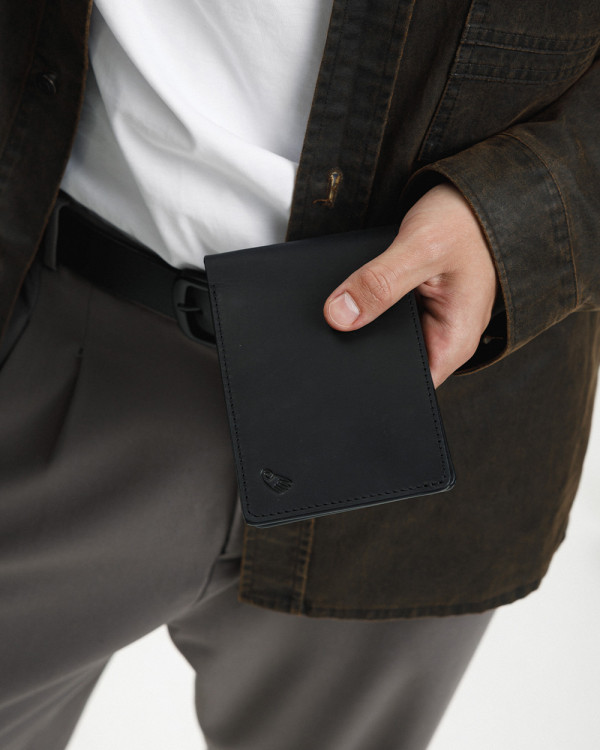 WALLET TRAVEL HOLDER LEATHER, BLACK